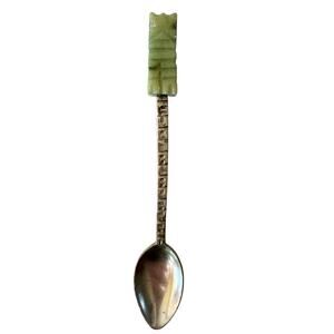 Alpaca Mexico Collector Teaspoon Small Spoon 4.5" Green Jade Color Marble